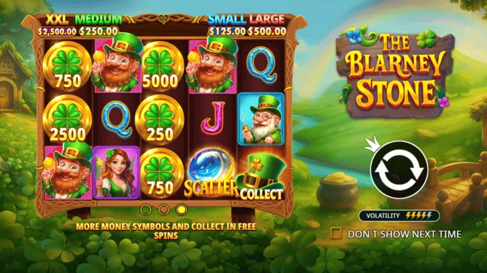 The Blarney Stone - pantalla principal con carretes y un valle verde